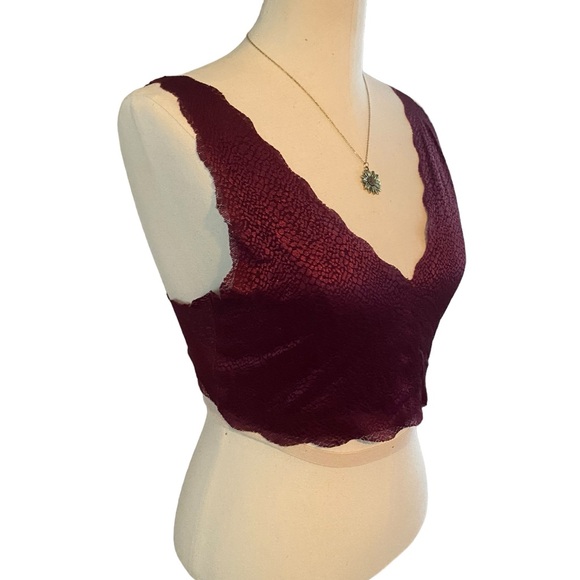 SOPHIE B SHIMMERY LACE BRALETTE UNPADDED NO WIRE WINE STRETCHY LACE BRA SIZE XL - Picture 7 of 14